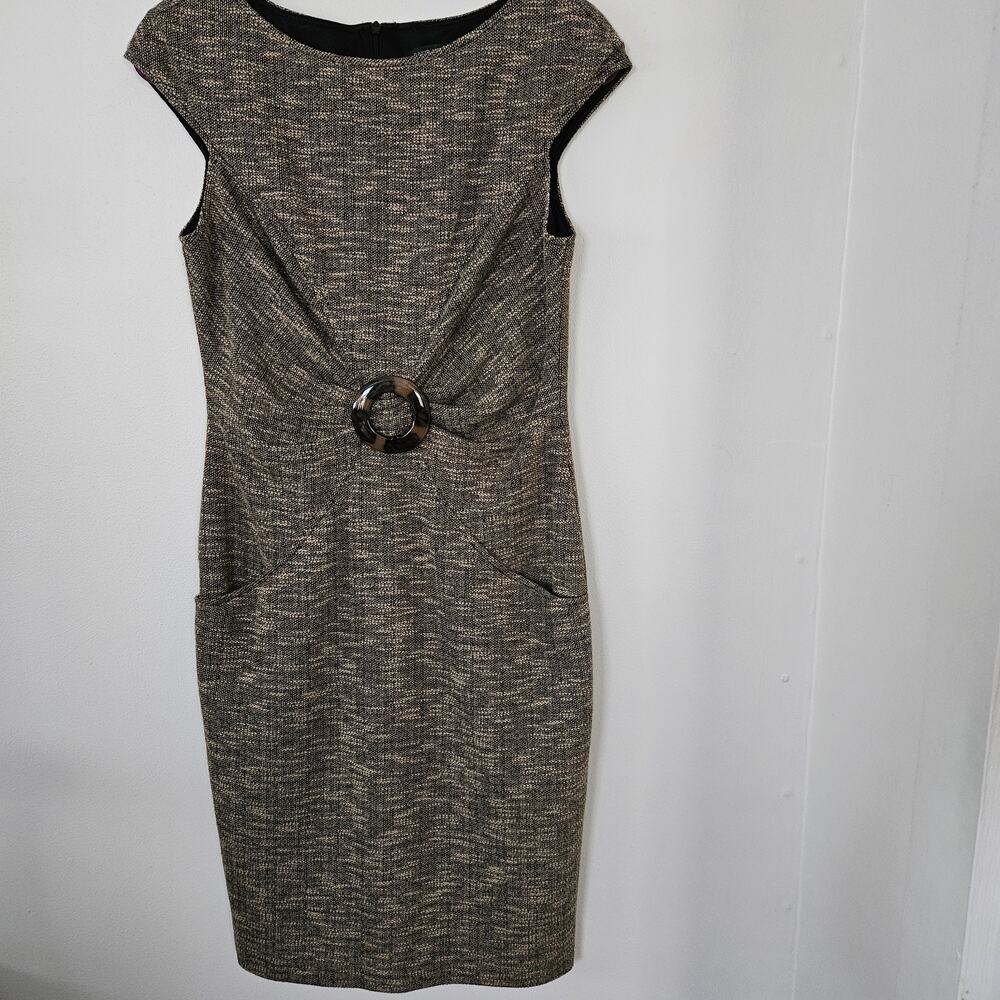 David Meister Dress Size 6 Black/Brown Tweed Midi Lined Sleeveless Career